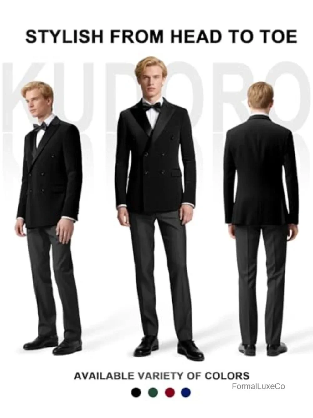 Men's Velvet 2-Piece Double Breasted Tuxedo Suit Set Slim Fit Peak Lapel Blazer